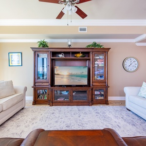 Stream your favorite shows as the coastal vibe envelops this inviting family room