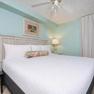 A soothing king suite welcomes you with a plush bed and peaceful lighting for restful nights