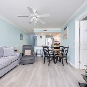 Savor beach vibes as you unwind on your couch, streaming your favorite shows in this bright living space
