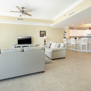 Unwind with loved ones in the family room, equipped with a queen sofa sleeper, and enjoy the view