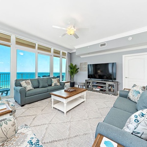 Curl up on the couch and savor gulf views through expansive windows while streaming your favorite shows