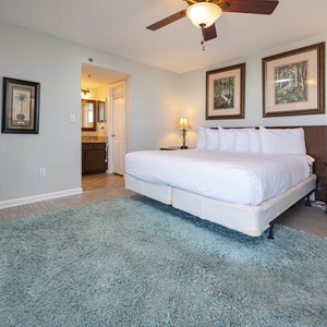 The master bedroom features a king bed, elegant decor, and a TV, creating a relaxing retreat for your getaway