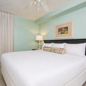 A soothing king suite welcomes you with a plush bed and peaceful lighting for restful nights