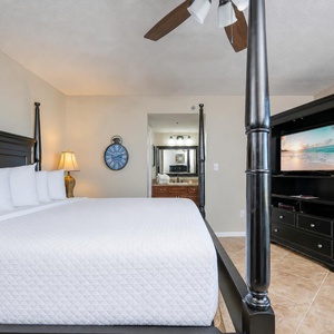 Sink into the plush king bed, enjoying restful nights while the serene vibe of your coastal escape surrounds you
