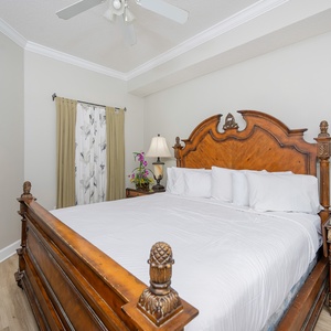 Drift into restful sleep in the king master suite, enveloped in soft linens and warm ambiance for a rejuvenating stay