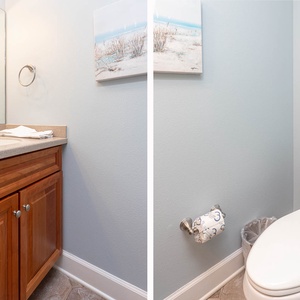 Refresh in this clean bathroom featuring a spacious vanity, stylish decor, and essential amenities for your convenience