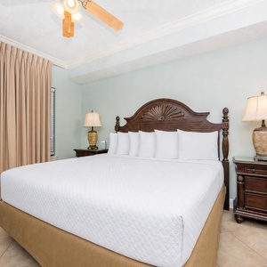 Retreat to the king master suite with cozy bedding after a day of adventure and drift off into a peaceful slumber