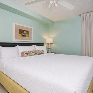 A soothing king suite welcomes you with a plush bed and peaceful lighting for restful nights