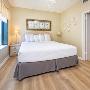 Slip into restful calm in the king guest suite where coastal starfish art softens your stay