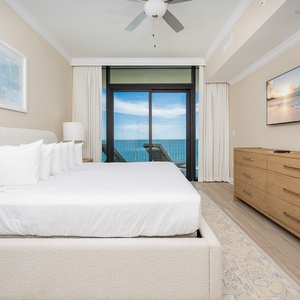 Retreat to this relaxing king master suite, stream your favorite shows, and drift off to the sound of waves