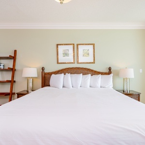 Sink into the soft king bedding and let your worries fade as you enjoy peaceful moments in this serene master suite