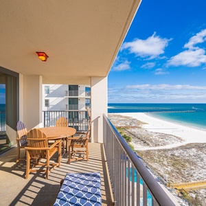 Enjoy meals or coffee on the balcony while taking in the expansive views of the tranquil waters and blue skies