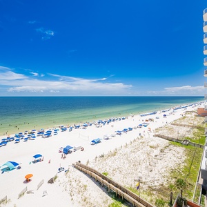 Breathe in the fresh gulf air while enjoying the views of the beach and blue gulf waters from your balcony