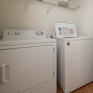 Conveniently wash and dry your clothes with the in-unit washer and dryer, making your stay hassle-free