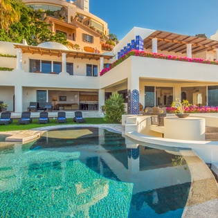 Infinity poolside view of villa