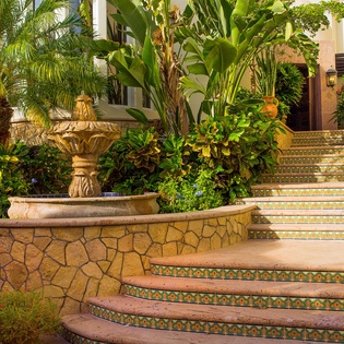 Courtyard stairs and fountain