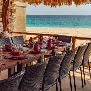 Outdoor dining area on the beach