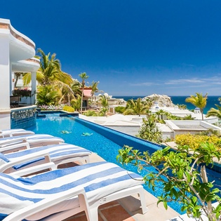 Outdoor Patio with infinity pool and ocean view
