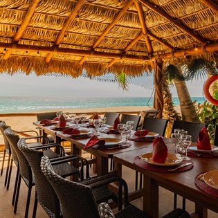 Outdoor dining area on the beach
