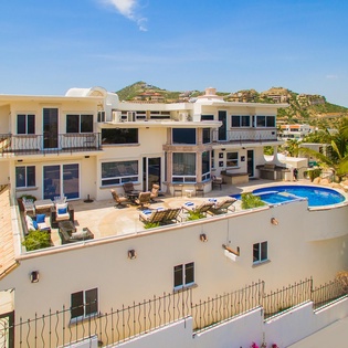 Front of villa and pool deck