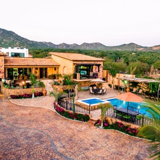 Large pool and Jacuzzi patio