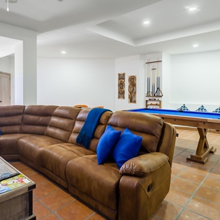 Spacious seating in entertainment room