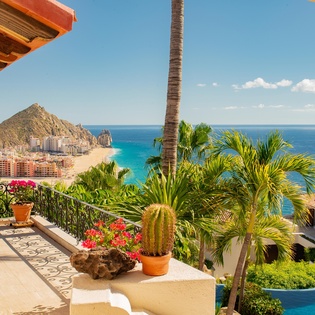 Sunny terrace with ocean view
