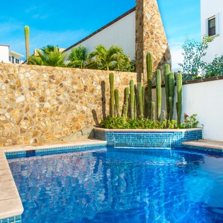 Large pool with fountain feature