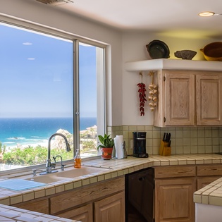 Kitchen with ocean view