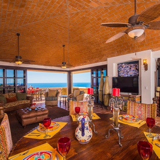 Living and dining room with ocean view