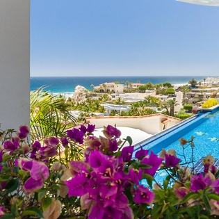 Ocean view patio with infinity pool