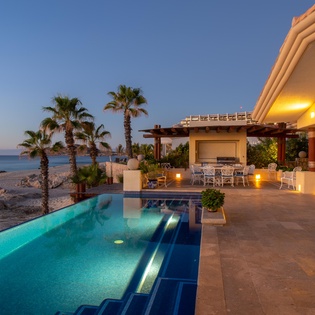 Poolside patio with incredible beachfront views