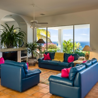 Living and dining area with ocean view