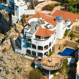 Aerial view of oceanfront villa