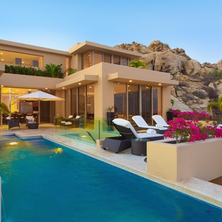 Poolside view of villa