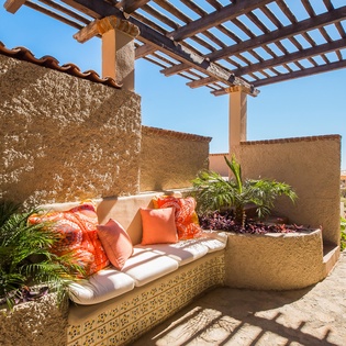 Outdoor shaded bench seating