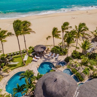 Ariel view of patio and beachfront