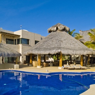 Patio with poolside view