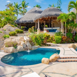 Poolside view of patio