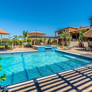 Large pool and Jacuzzi patio