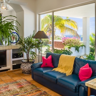 Cozy living room with ocean view
