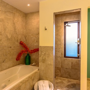 Full bathroom with bath tub and shower
