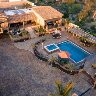 Aerial pool and jacuzzi patio