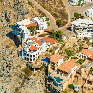 Aerial view of oceanfront villa
