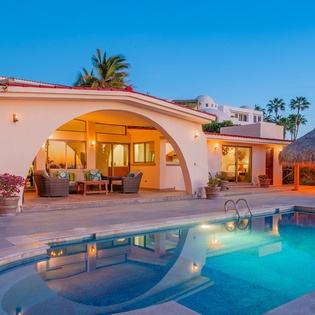 Poolside view of villa's exterior