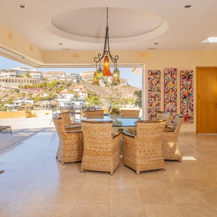 Dining area with patio access
