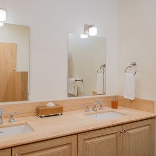 En suite bathroom with double sink