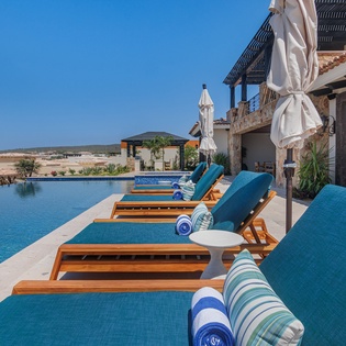 Poolside patio with ocean views