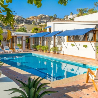 Poolside view of villa