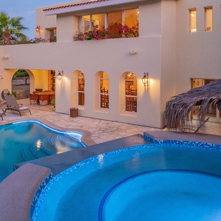 Private pool and jacuzzi during sunset